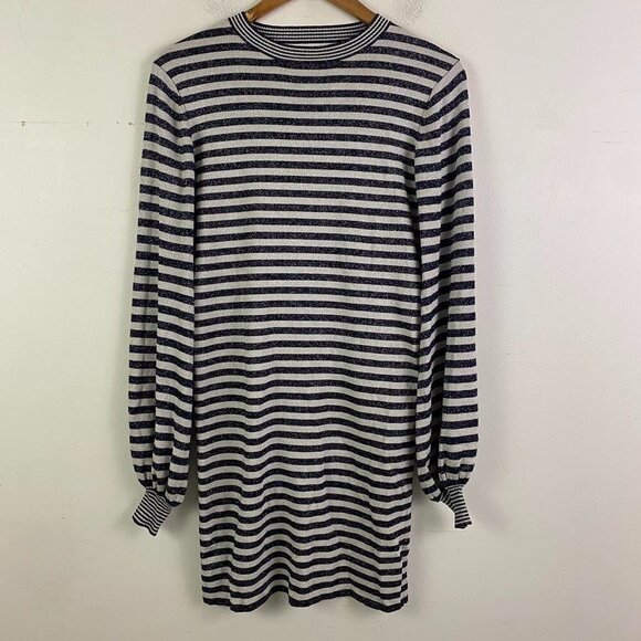 MAJE silver and black sparkly long sleeve striped dress - Picture 1 of 7